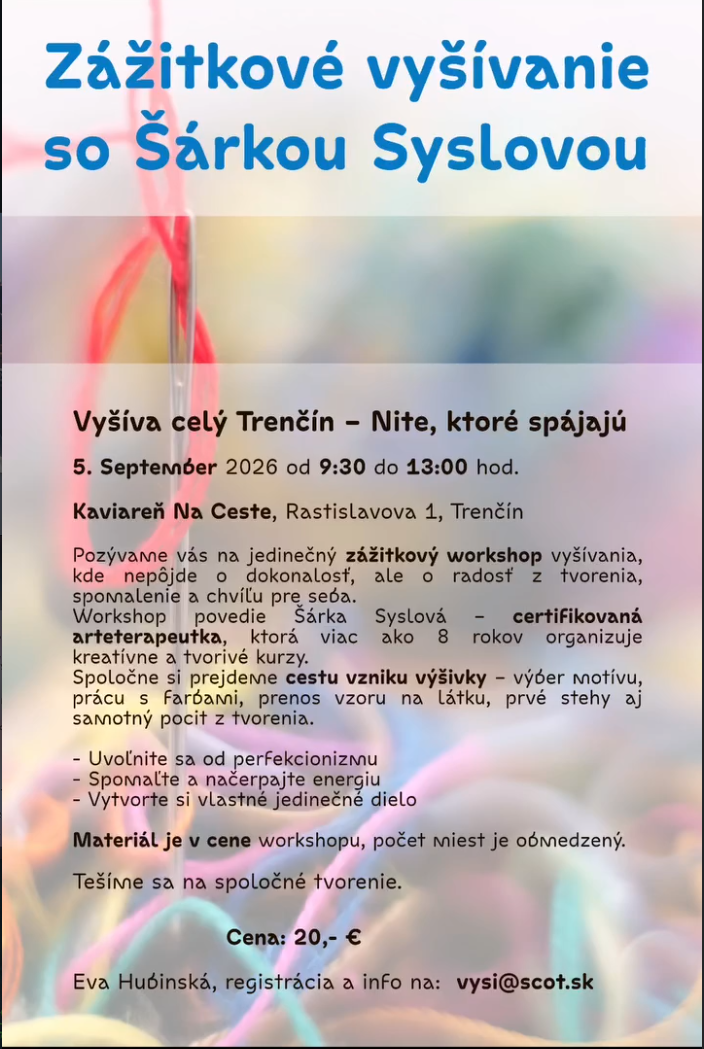 Zážitkové vyšívanie so Šárkou Syslovou